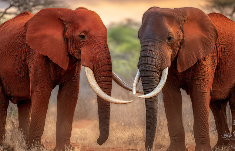 Red elephants in Tsavo East National Park